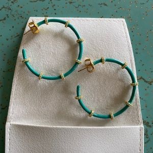 Freida Rothman Turquoise Enamel Hoop Earrings